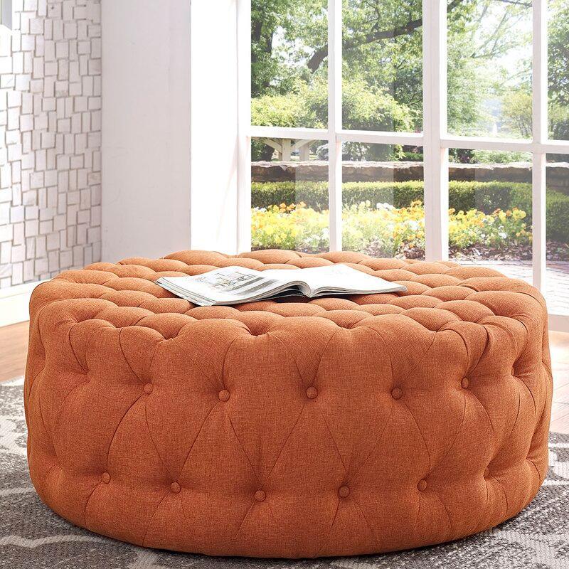 أركان arkan Linen Navy Pouf خشب ماليزي، قماش كتان، لون كحلي (70x45)