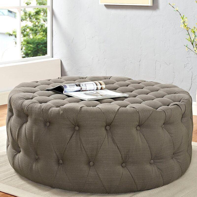 أركان arkan Linen Navy Pouf خشب ماليزي، قماش كتان، لون كحلي (70x45)