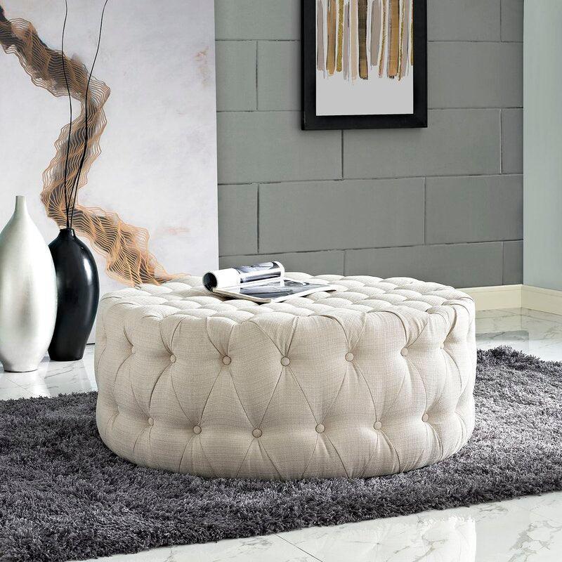 أركان arkan Linen Navy Pouf خشب ماليزي، قماش كتان، لون كحلي (70x45)