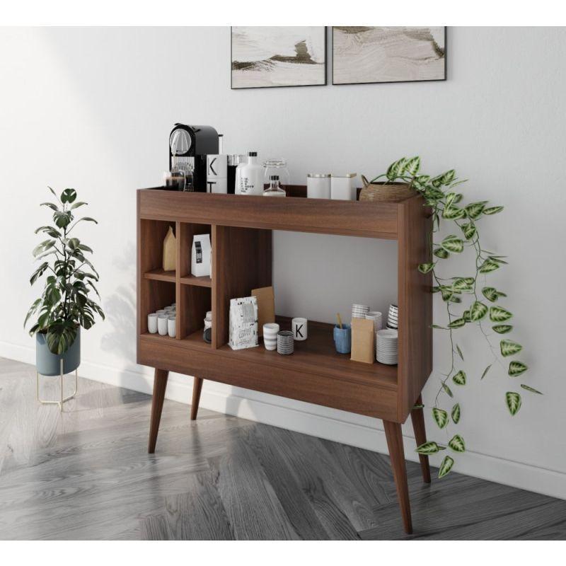 أركان ركن قهوة خشبي MDF مع أرفف 90x38x90 سم  - بني