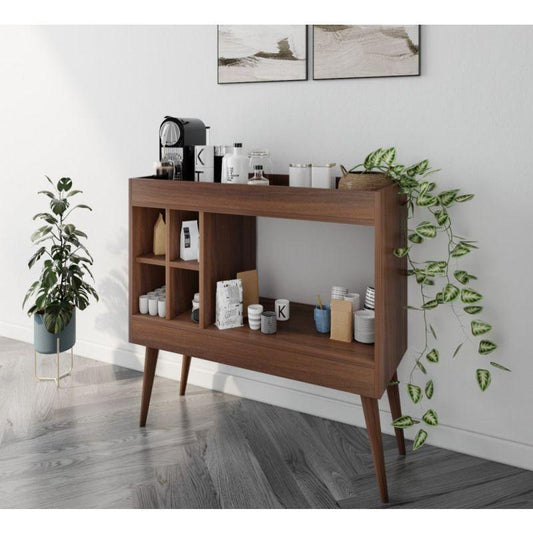 أركان ركن قهوة خشبي MDF مع أرفف 90x38x90 سم  - بني